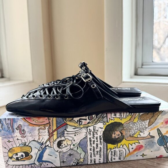 New Jeffrey Campbell Jaskier Lace-up Pointed Slip-On Ballet Flats Black 7 - Picture 11 of 16